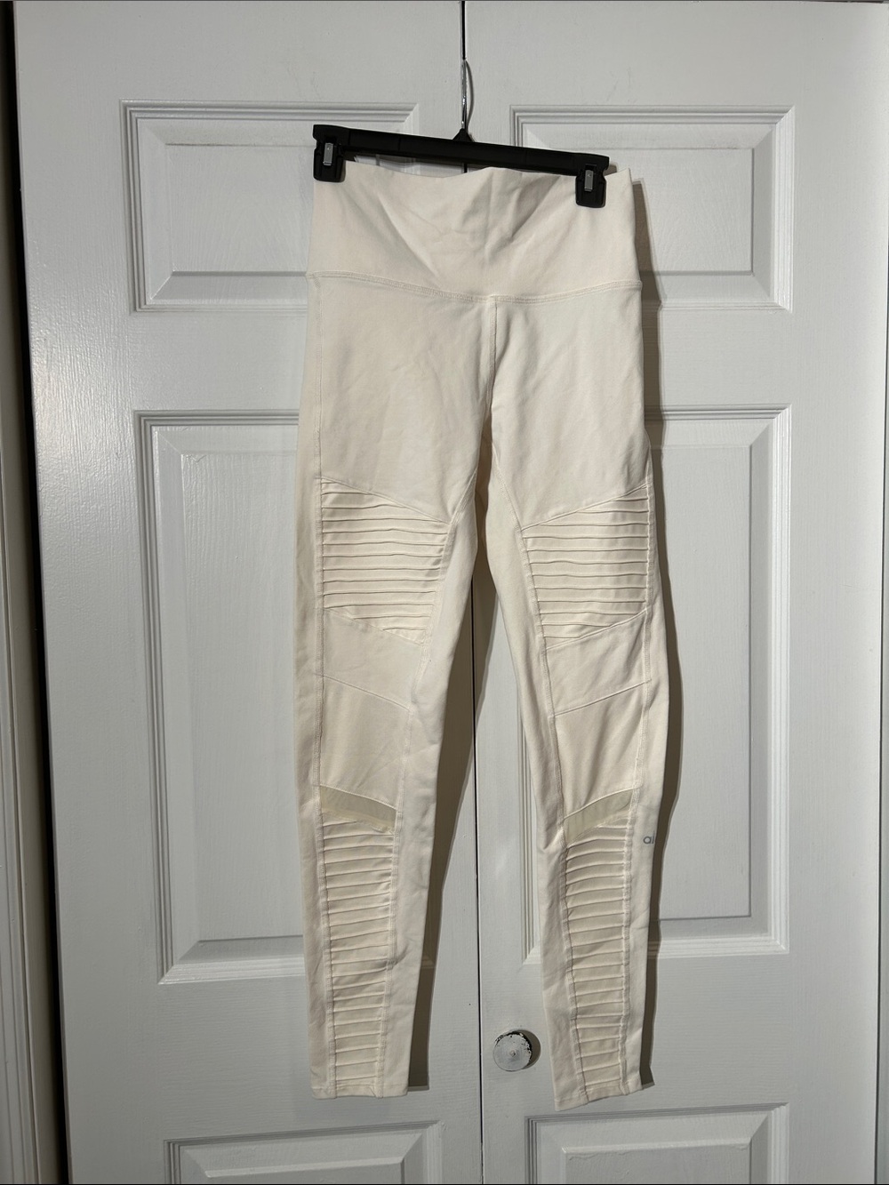 ALO Yoga Off white Cream Moto Ribbed High-Waist Leggings Size L Large